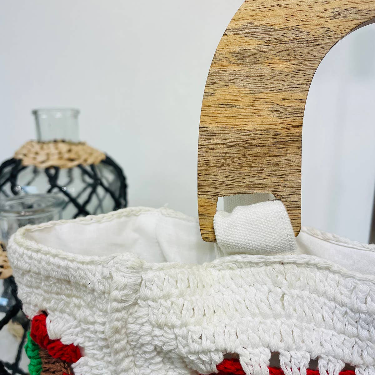 Laya White Cotton Crochet Small Top Handle Mini Bags