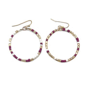Seed Bead Hoop Earrings - Burgundy and White