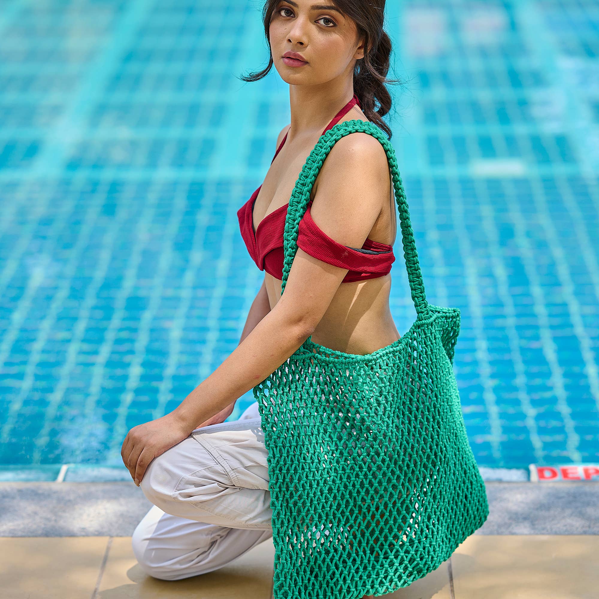 Maui Tote - Green Woven Cotton Market Bag