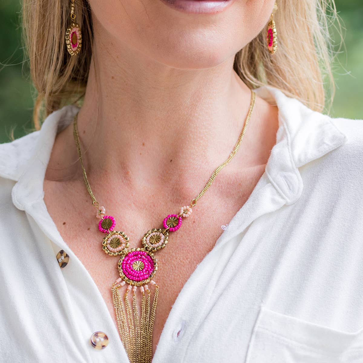 Sachi Cerise Collection Necklace - Chain Fringe Beaded Discs