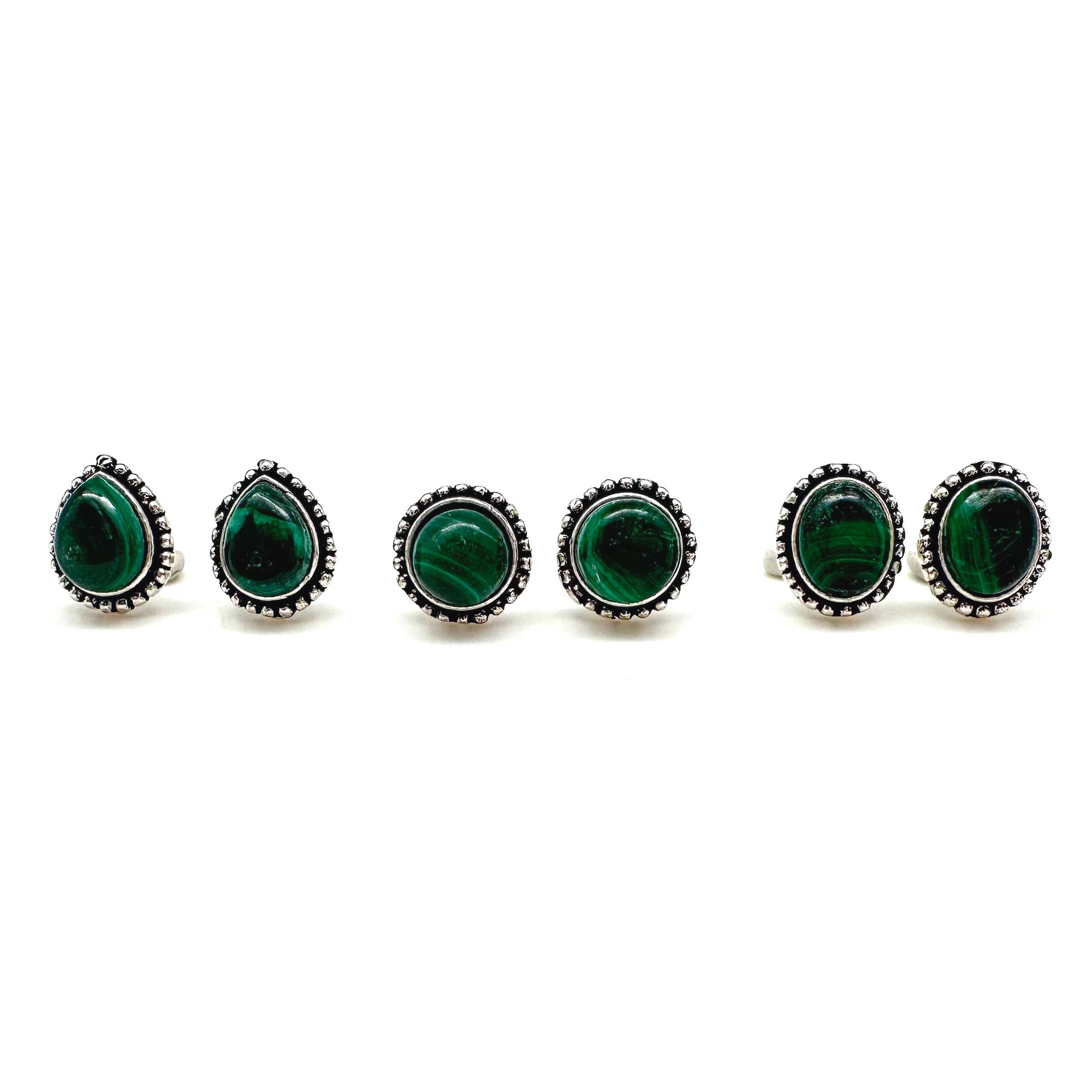 Handcrafted Semiprecious Stone Post Earrings - Malachite