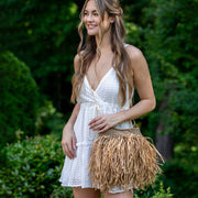 Luau Cross Body Bag - Natural Raffia Fringe Bag