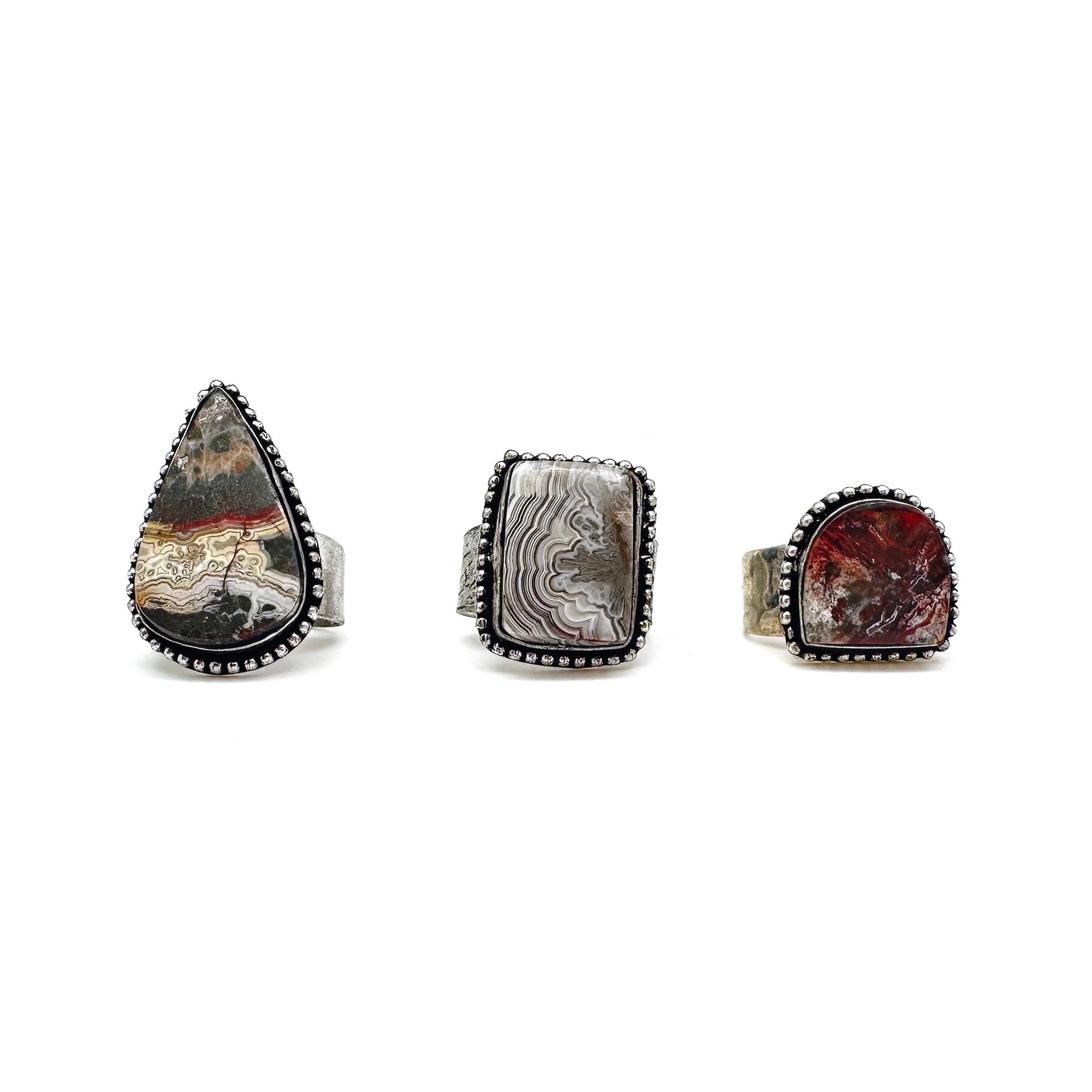 Handcrafted Kashi Semiprecious Stone Ring - Crazy Lace Agate
