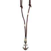 Aadi Skull Topped Anchor and Leather Cord Necklace