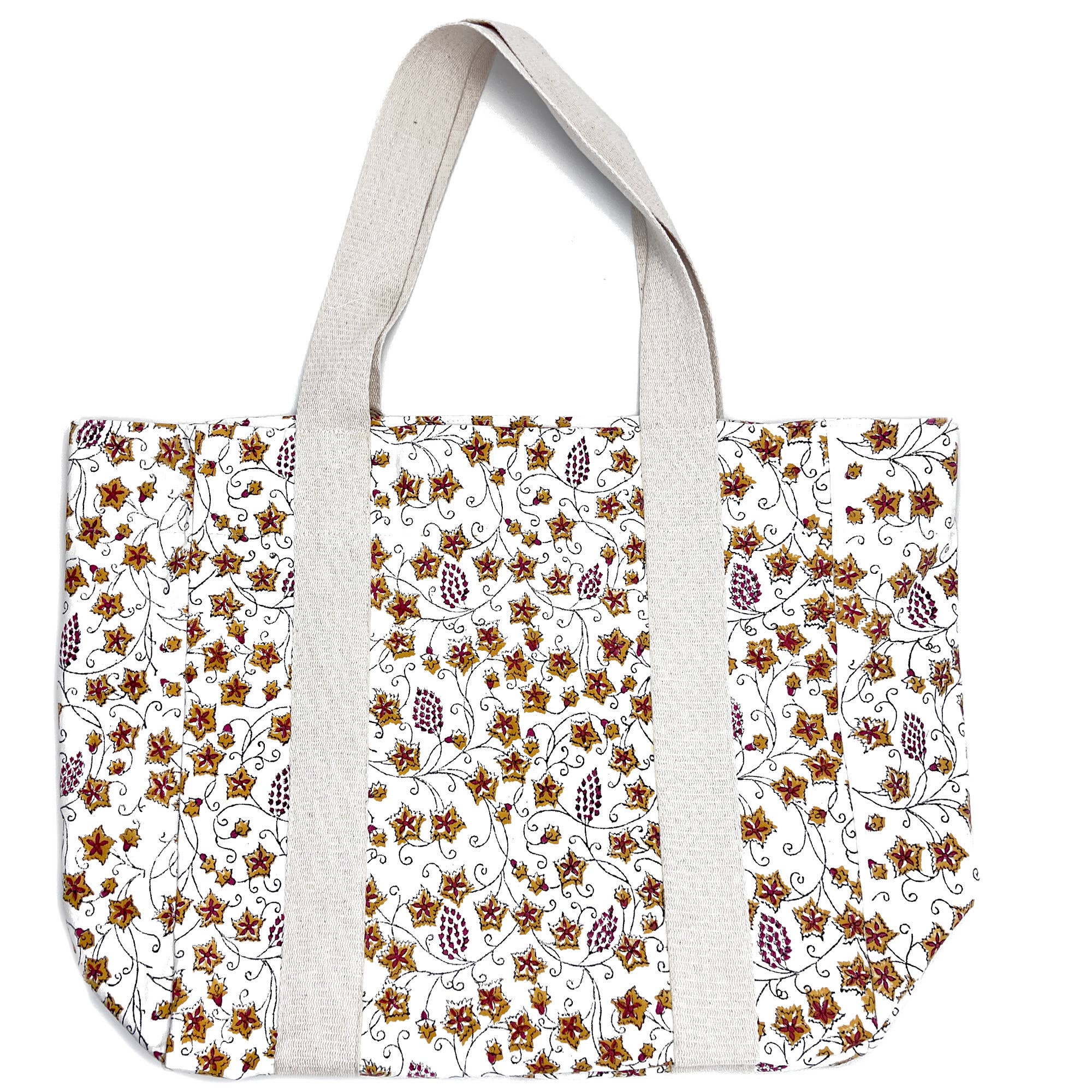 Handcrafted Canvas Bag with Block-Printed Star Flower Vines