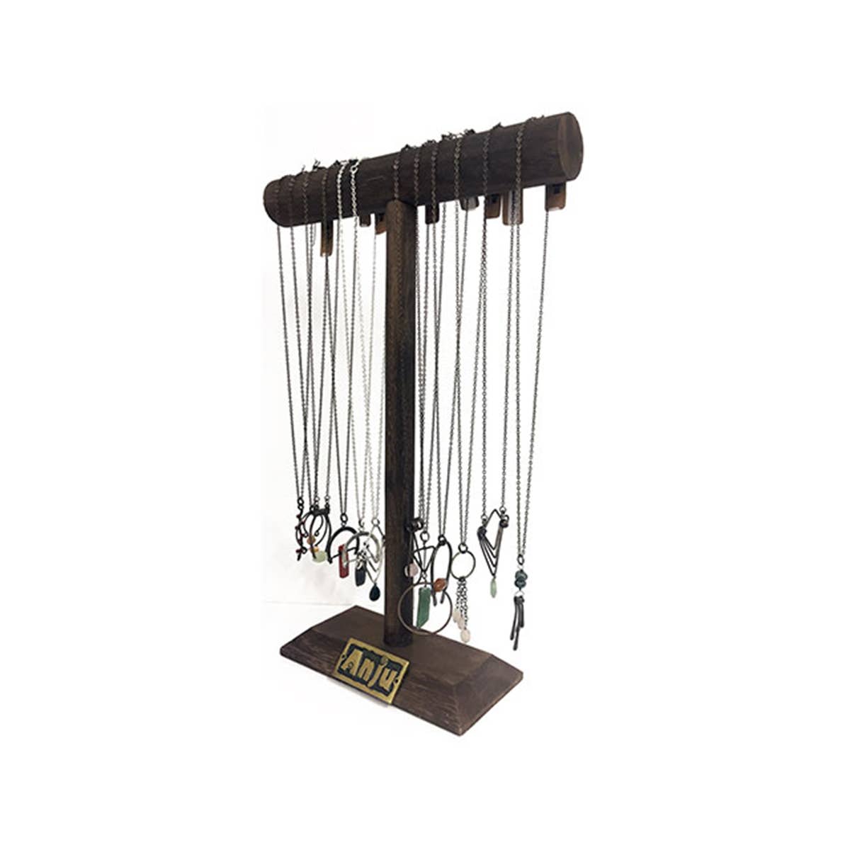 Banjara 16 Necklaces With Stones and Wooden T-Bar Display