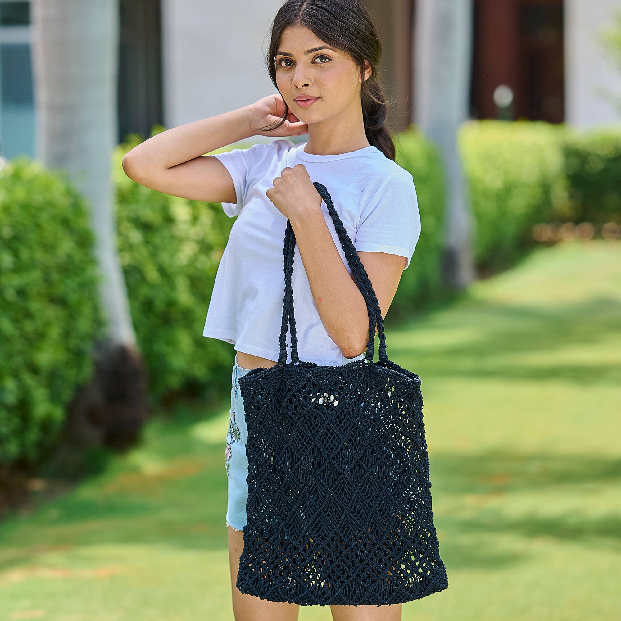 Shelby Bag - Woven Black Macrame Bag