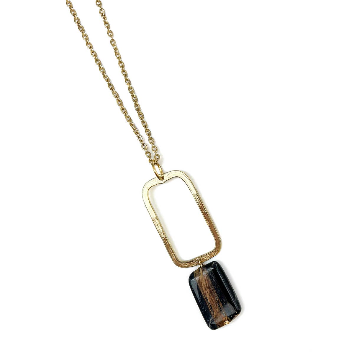 Gold Plated Geometric Necklace - Tigereye