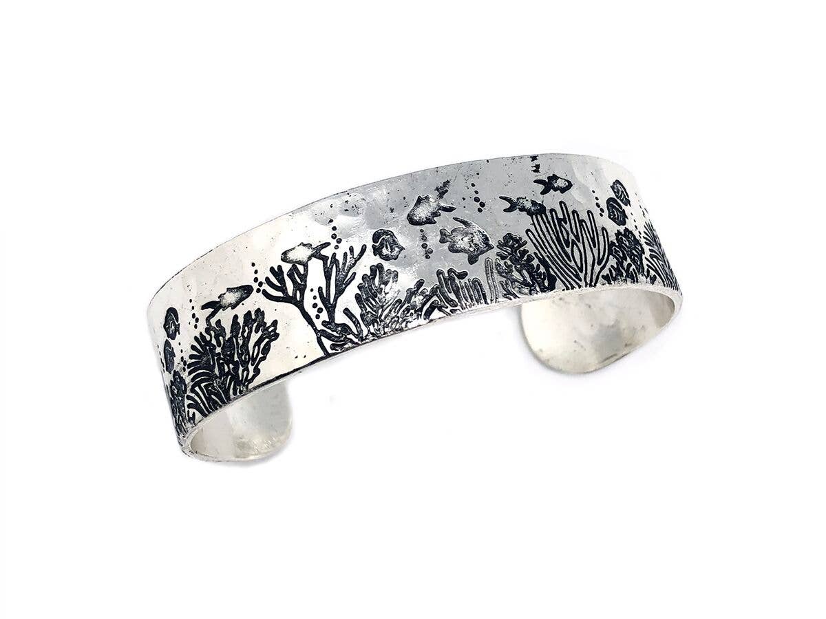 Coral Reef Silver Engraved Cuff Bracelet