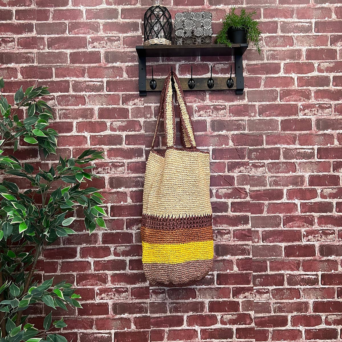 Zhuri Bag - Large Raffia Tote - Brown Tones
