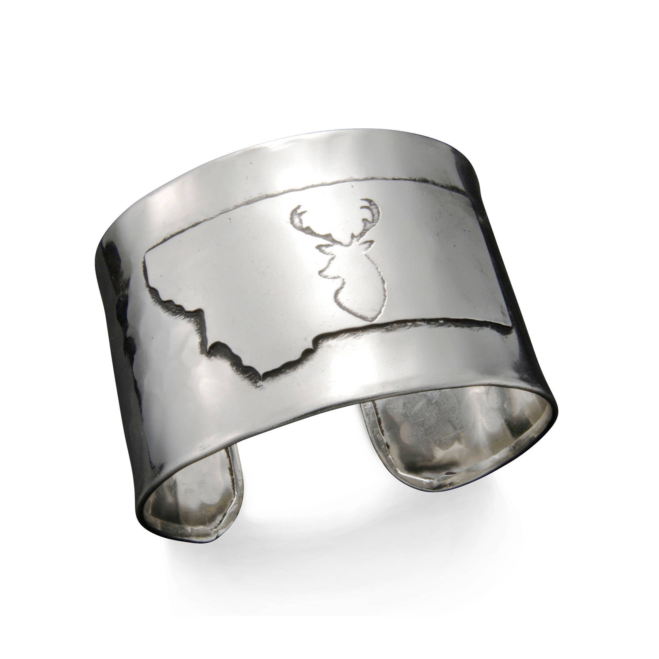 Silver Adjustable Cuff Bracelet - Montana with Elk