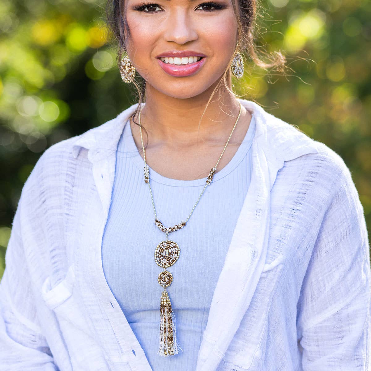 Sachi Coffee & Cream Collection Necklace - Beaded and Tassel