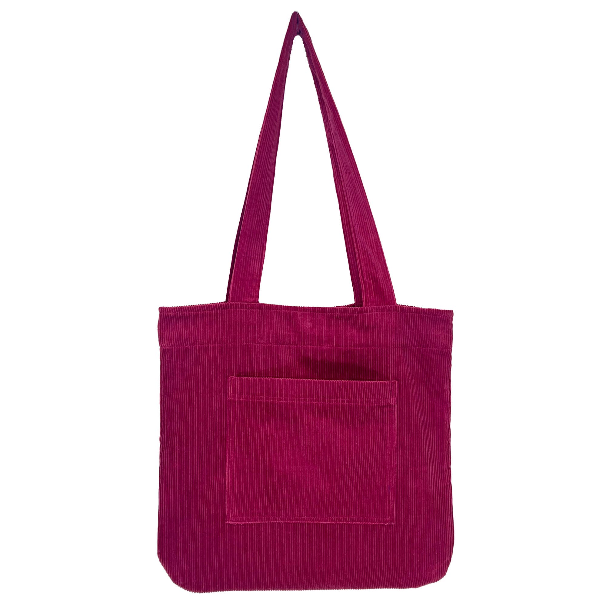 Corduroy Tote Bag with Front Pocket - Red