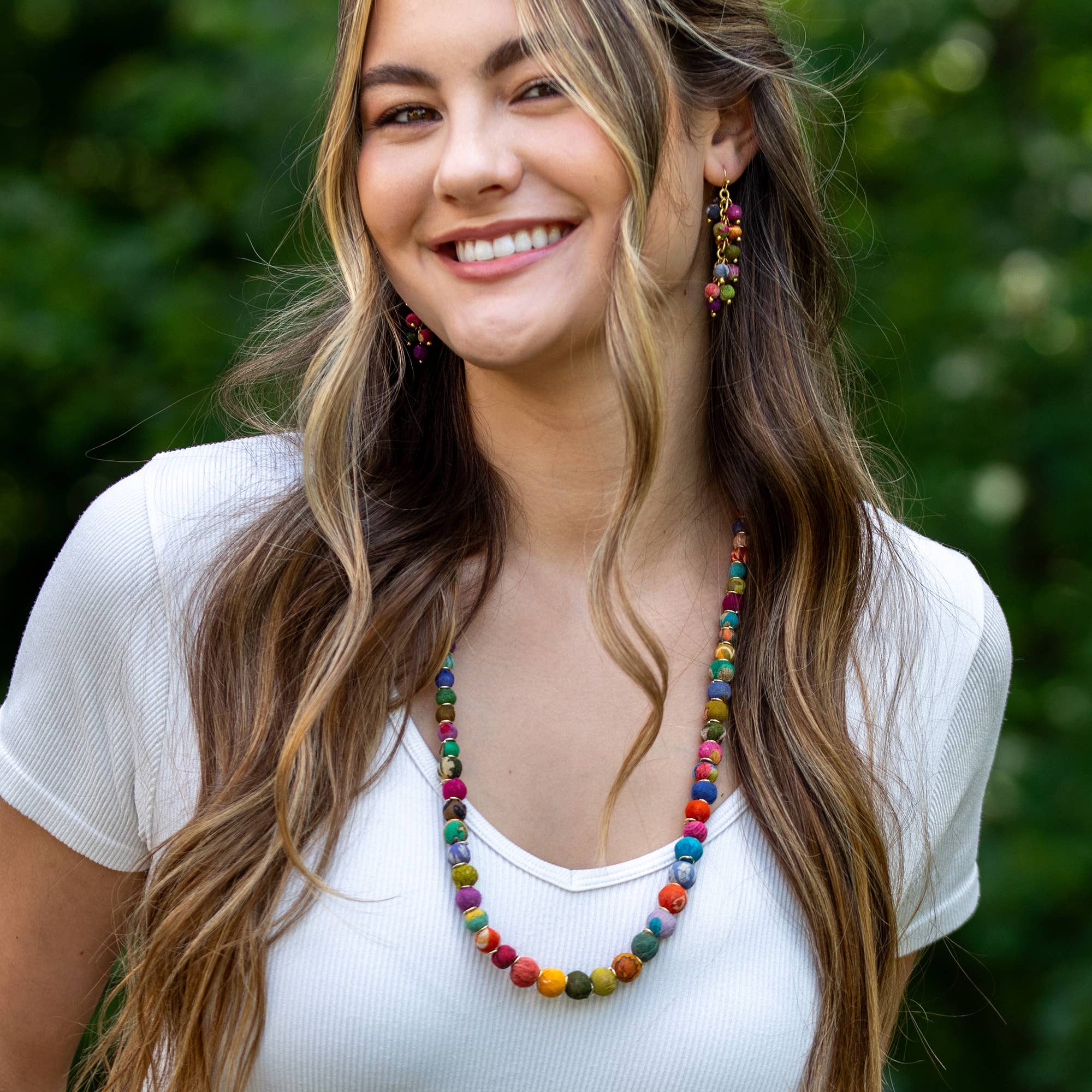 Aasha Small Beaded Kantha Necklace with Gold Spacers