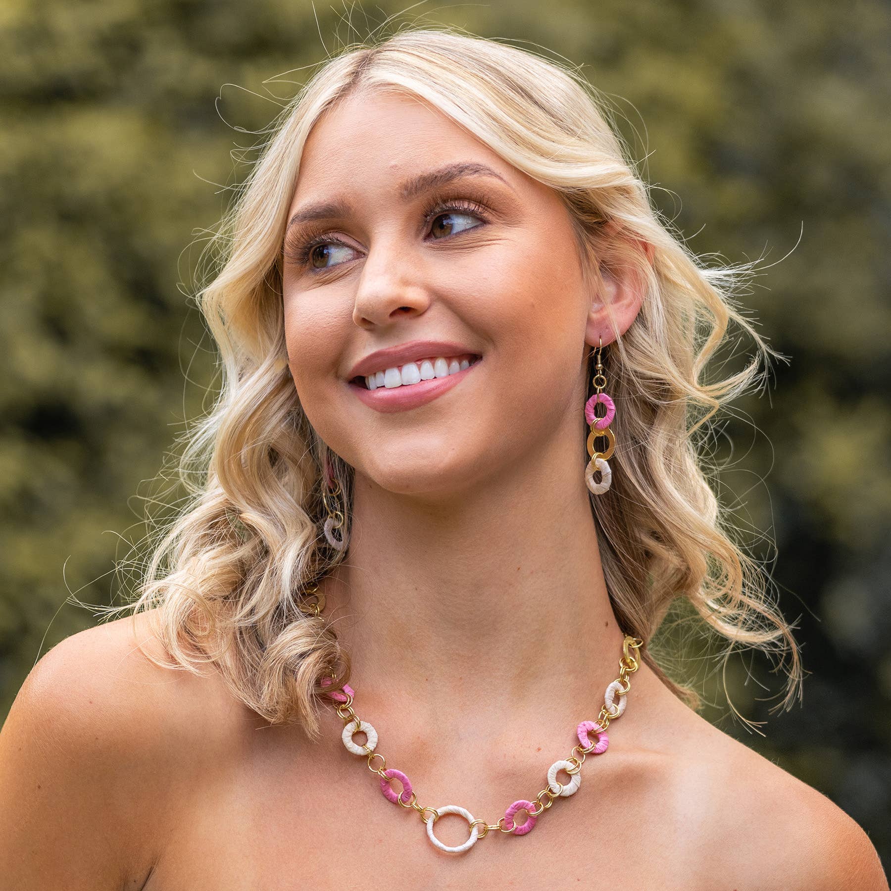 Raffia Rings Necklace Prepack - 6 short and 6 long necklaces