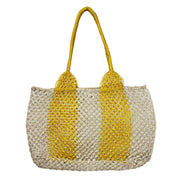 Ariel Woven Jute Striped Beach Bags - yellow