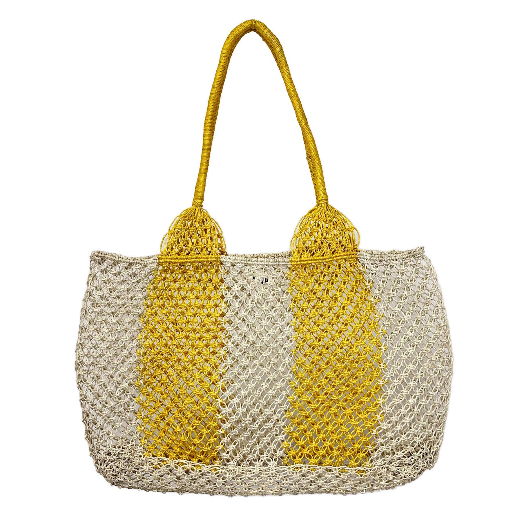 Ariel Woven Jute Striped Beach Bags - yellow