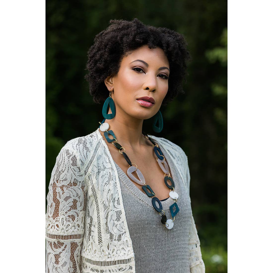 Omala Misty Greens Collection Necklace - Mixed Shapes Links