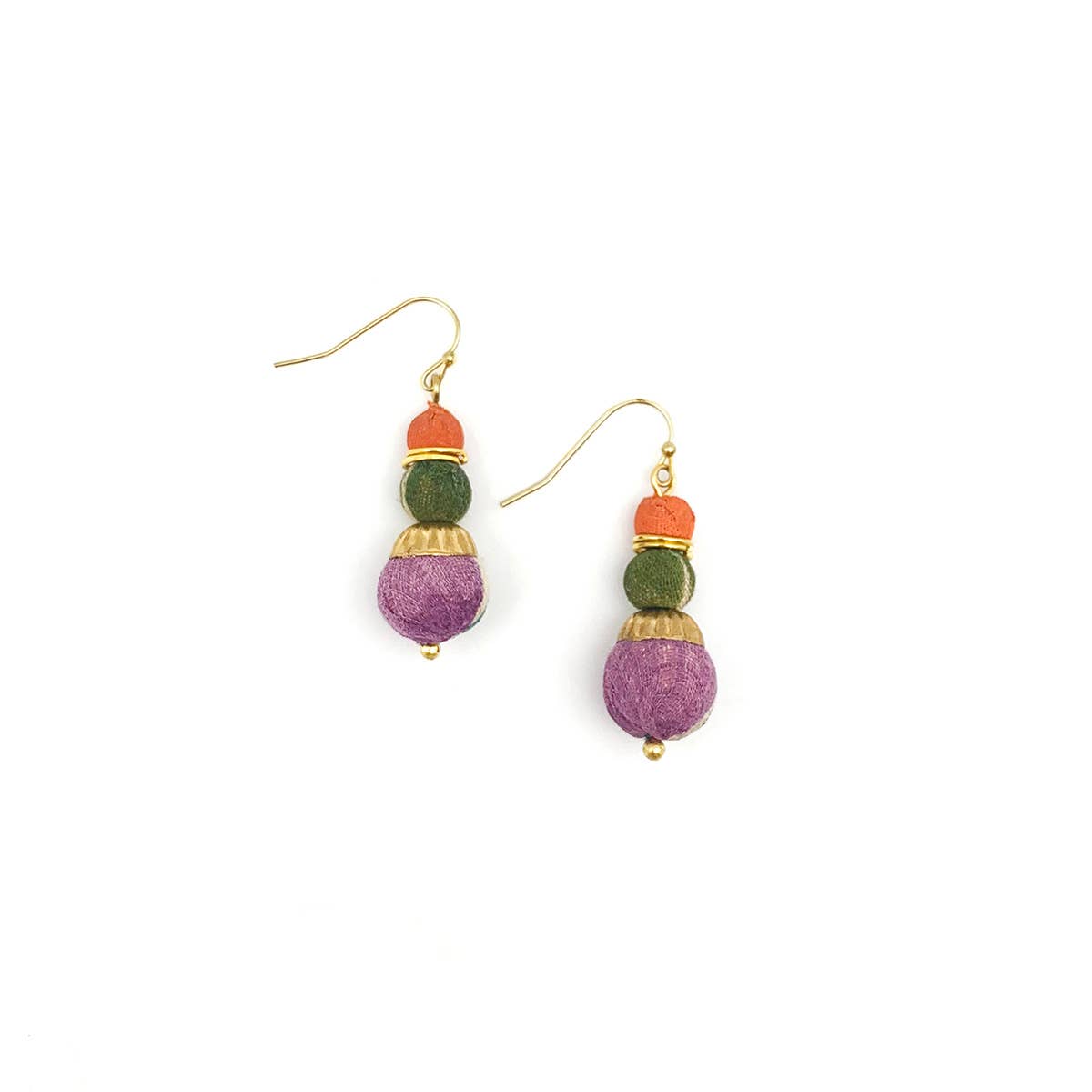 Aasha Three Graduated Brass Capped Beads Earrings