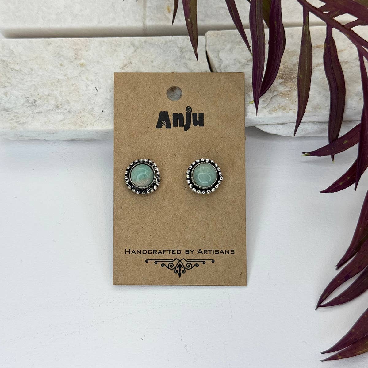 Handcrafted Semiprecious Stone Post Earrings - Amazonite