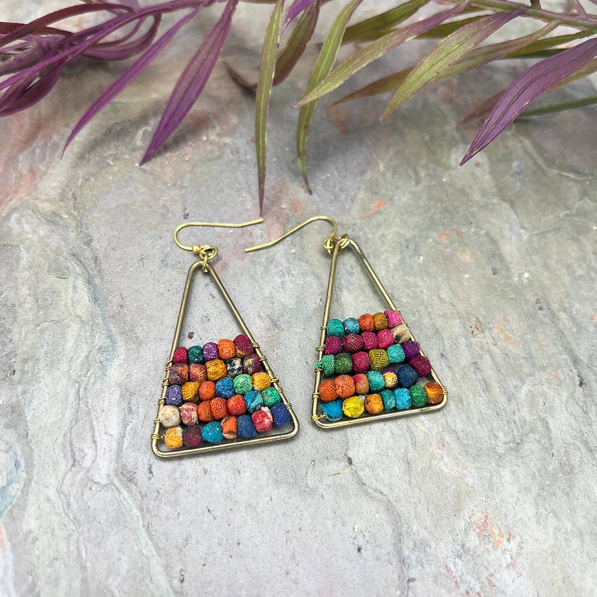 Aasha Small Beaded Triangle Earrings