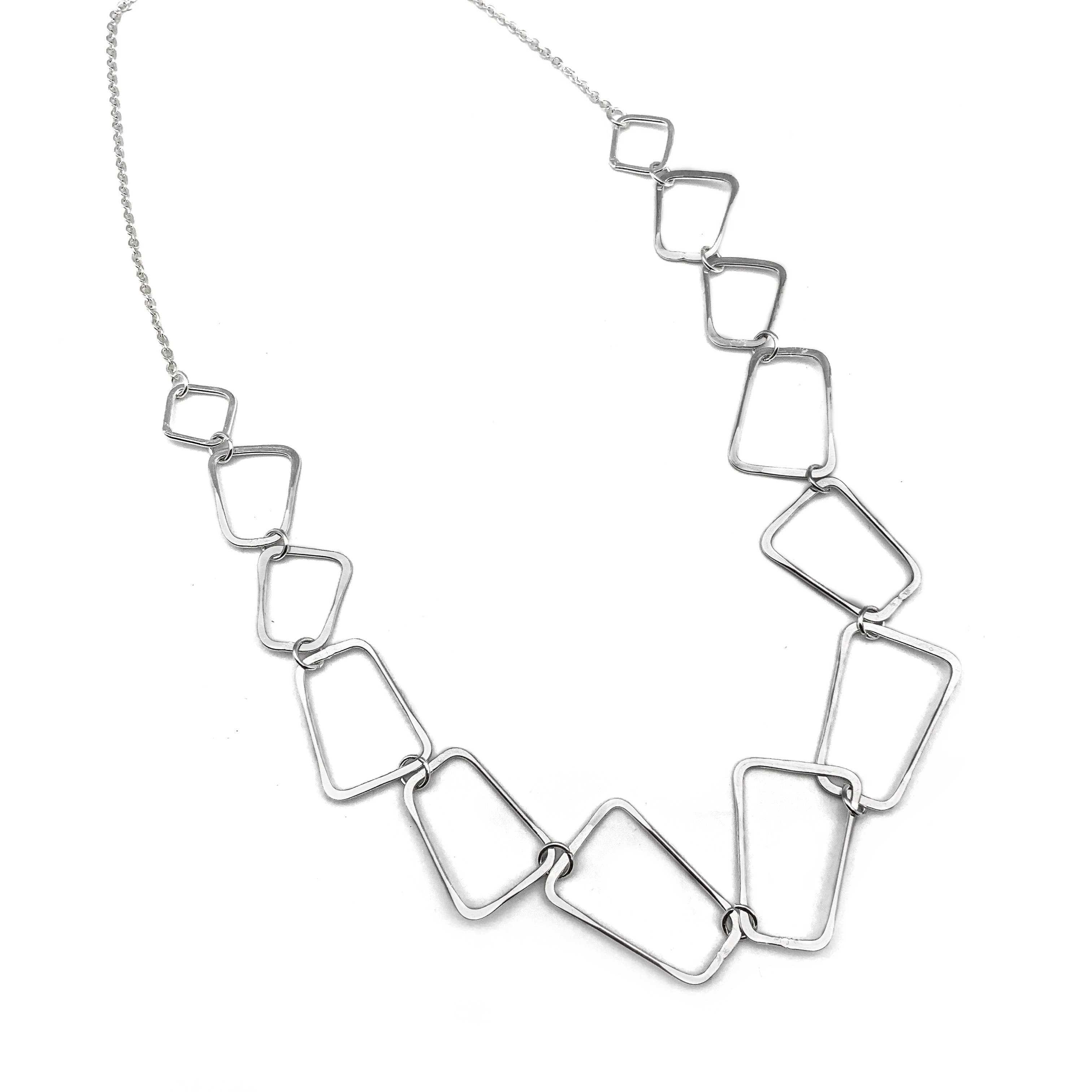 Silver Plated Necklace - Long Trapezoid Links