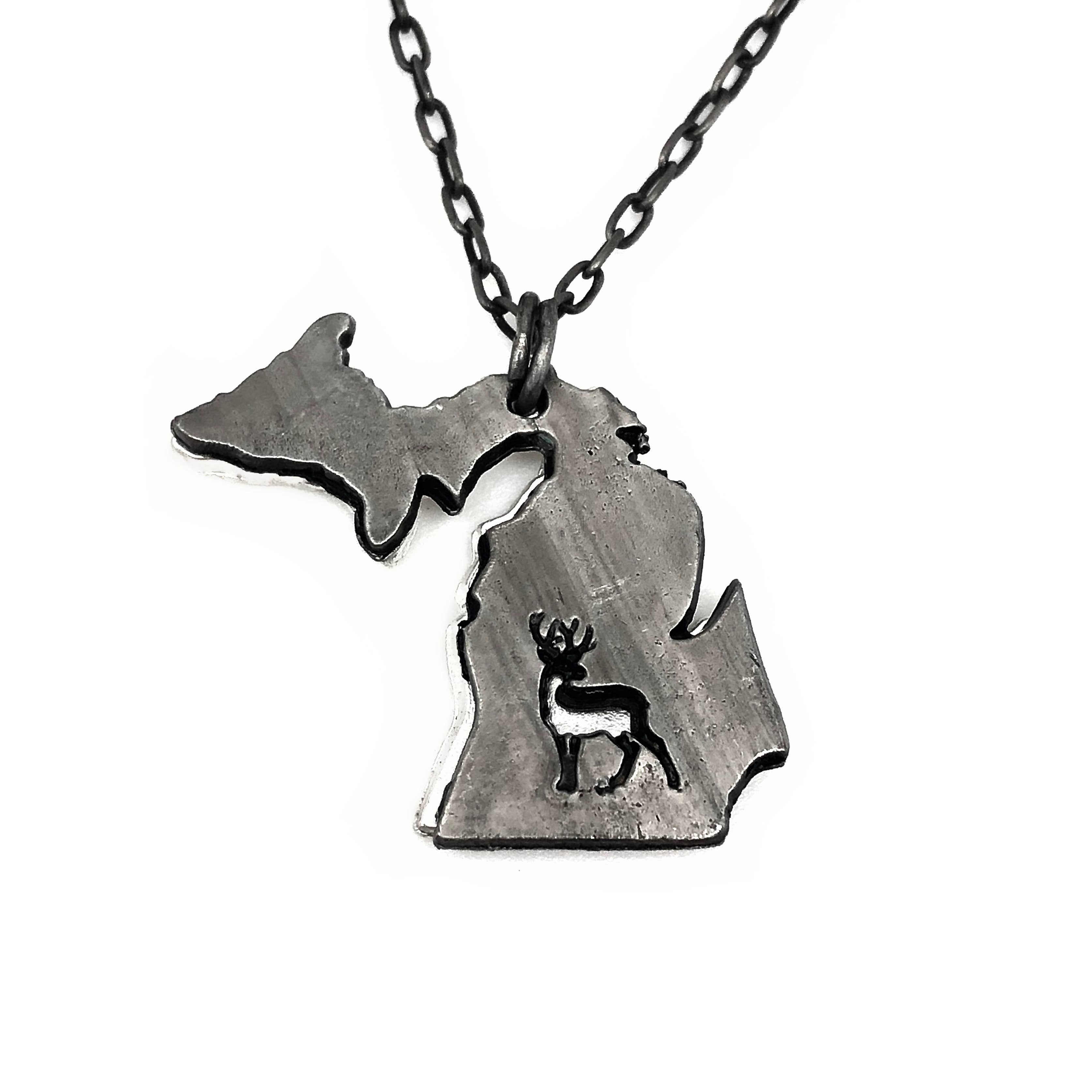 Home State Jewelry - Pewter Necklace - Michigan with Elk