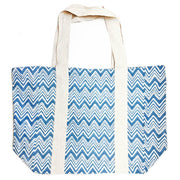 Block Printed Canvas Tote - Blue Chevron