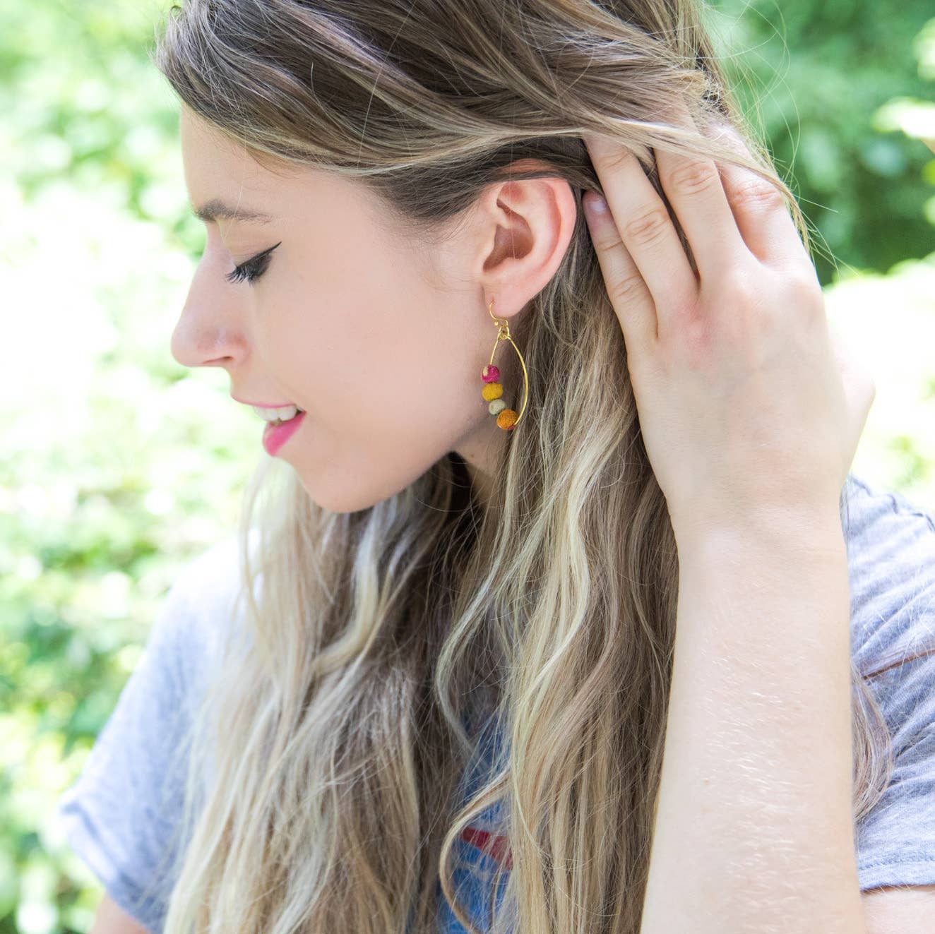 Aasha Asymmetrical Kantha Handcrafted Beads Earrings