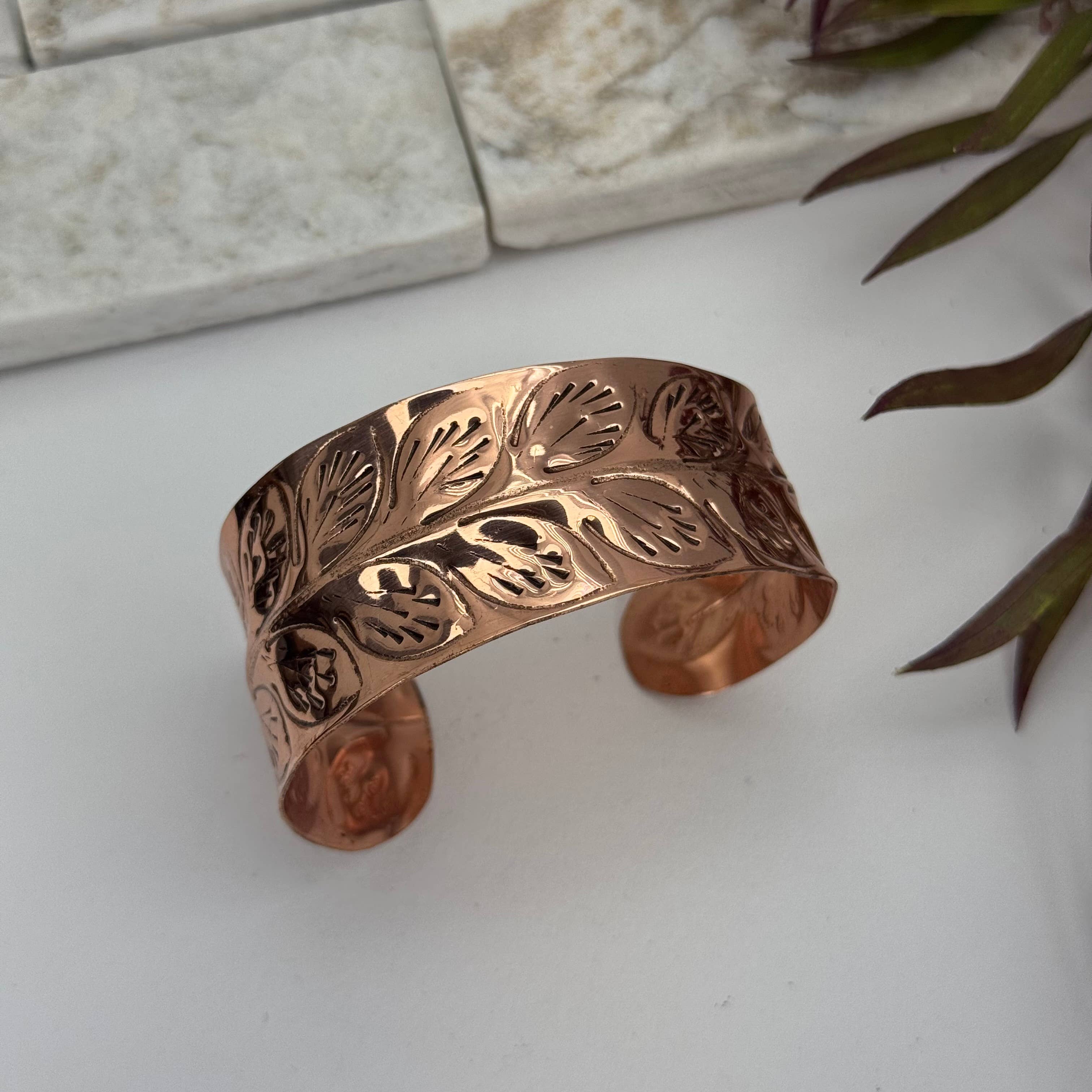 Handcrafted Leaf Trail Copper Cuff