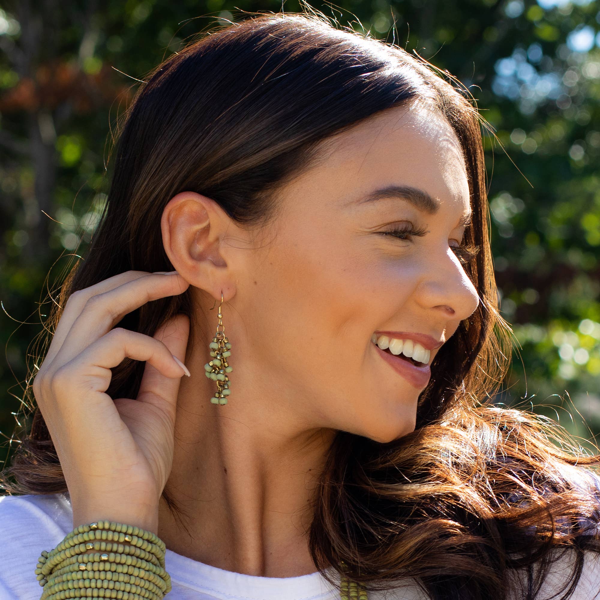 Sachi Chromatic Hues - Sage Green Dangle Cluster Earrings