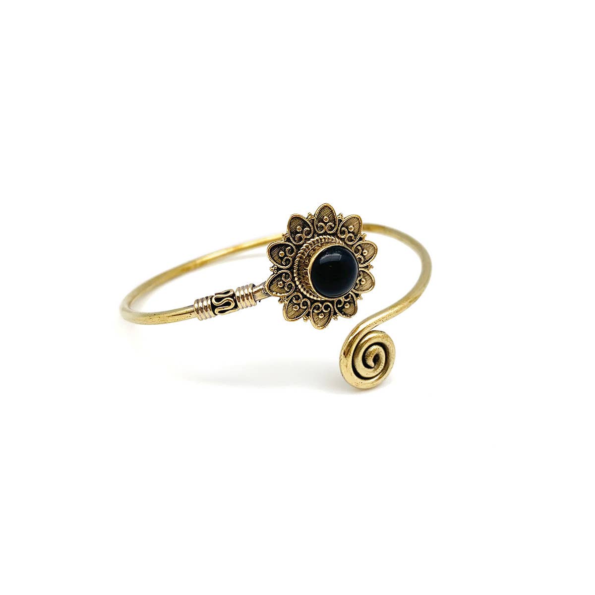 Tanvi Collection Bangle Bracelet - Gold with Black Onyx