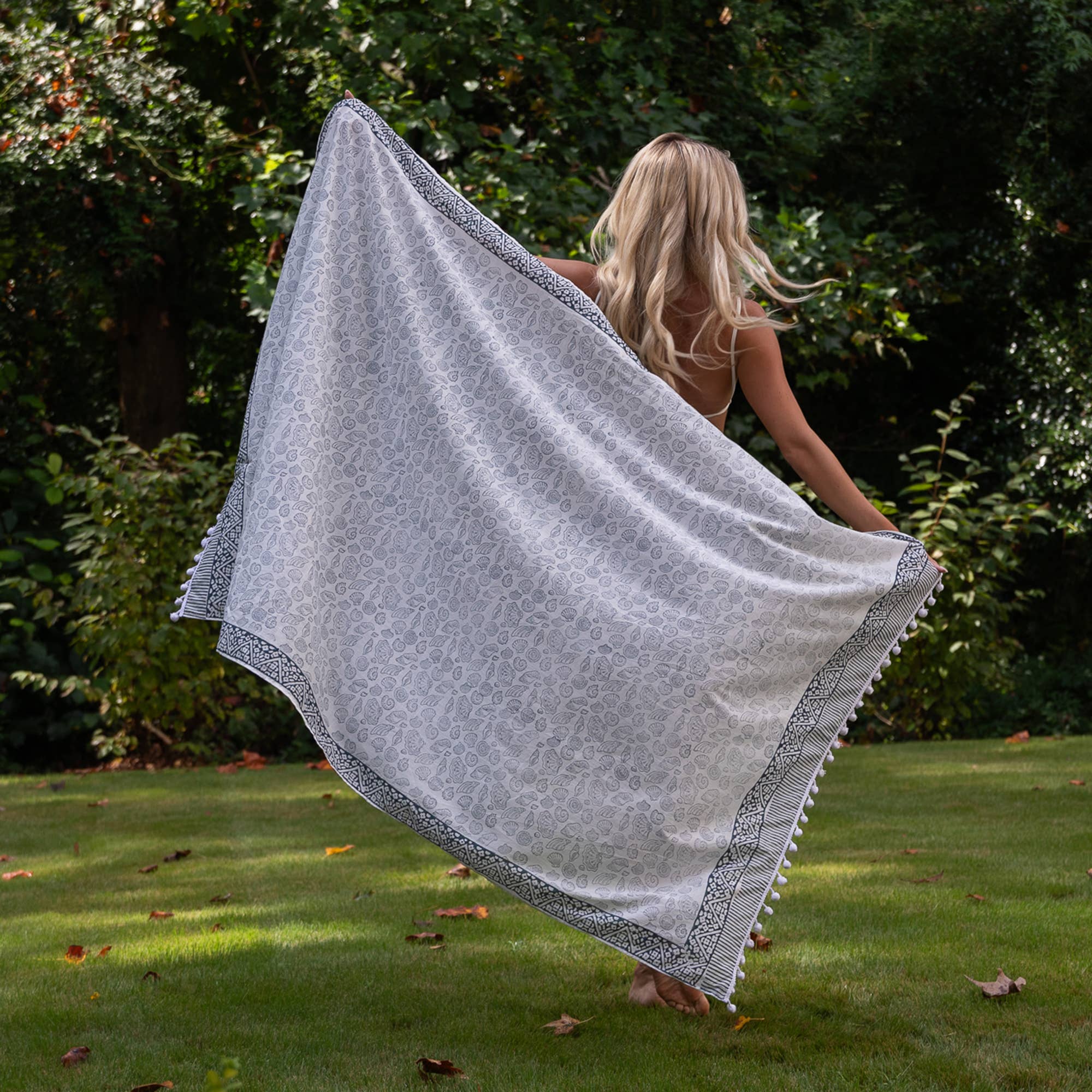 Handcrafted Cotton Sarong - Blue Seashells