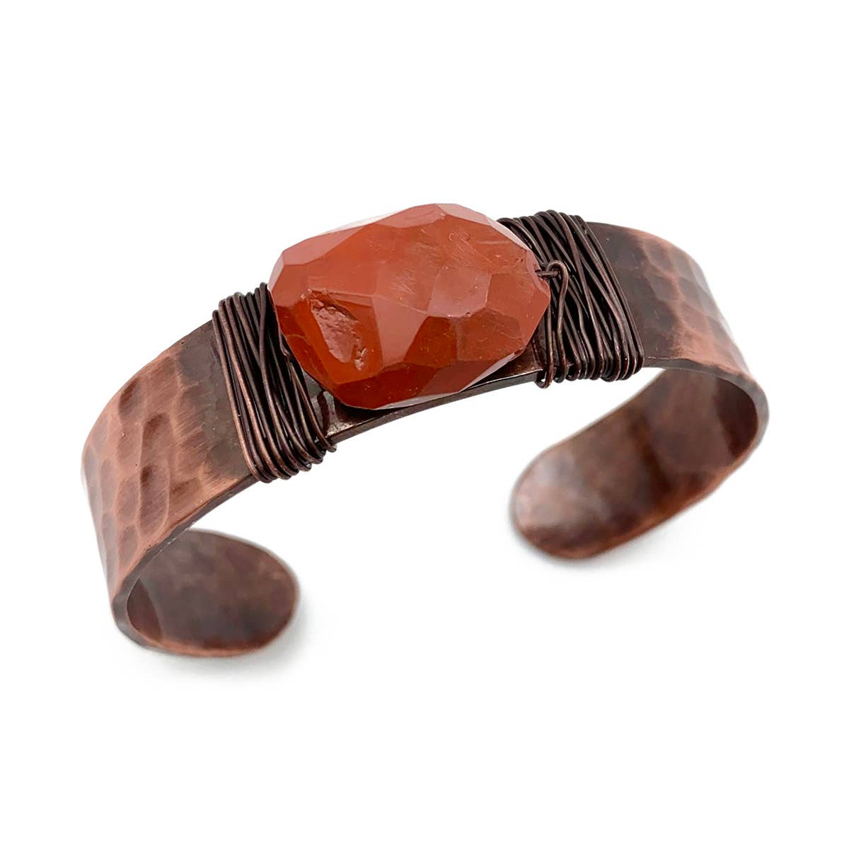Banjara Hammered Cuff With Stone - Red Jasper