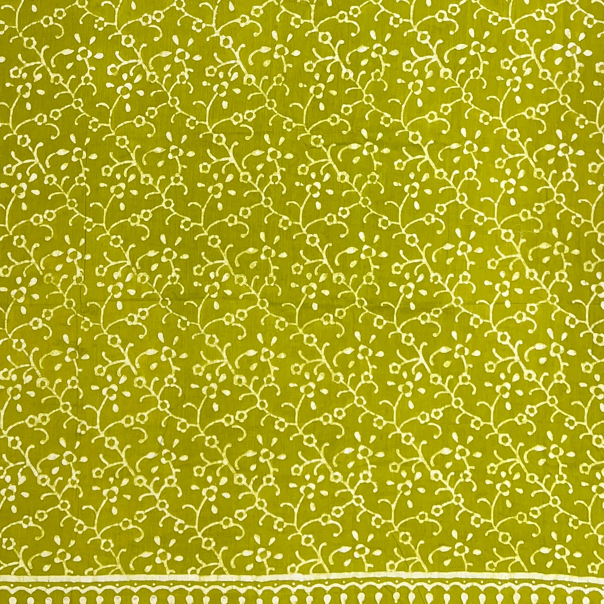 Handcrafted Cotton Sarong - Chartreuse Floral Vine