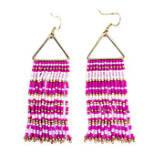 Seed Bead Color Waterfall Earrings - Pink