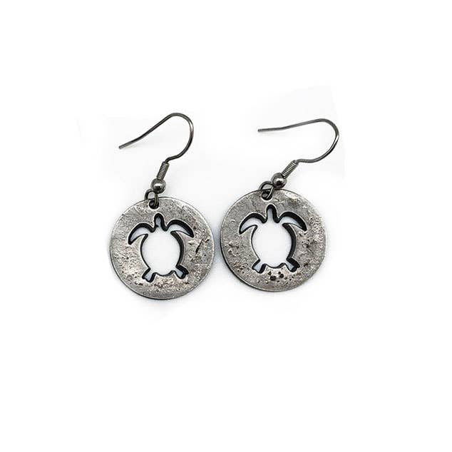 Pewter Earrings - Turtle Cutout