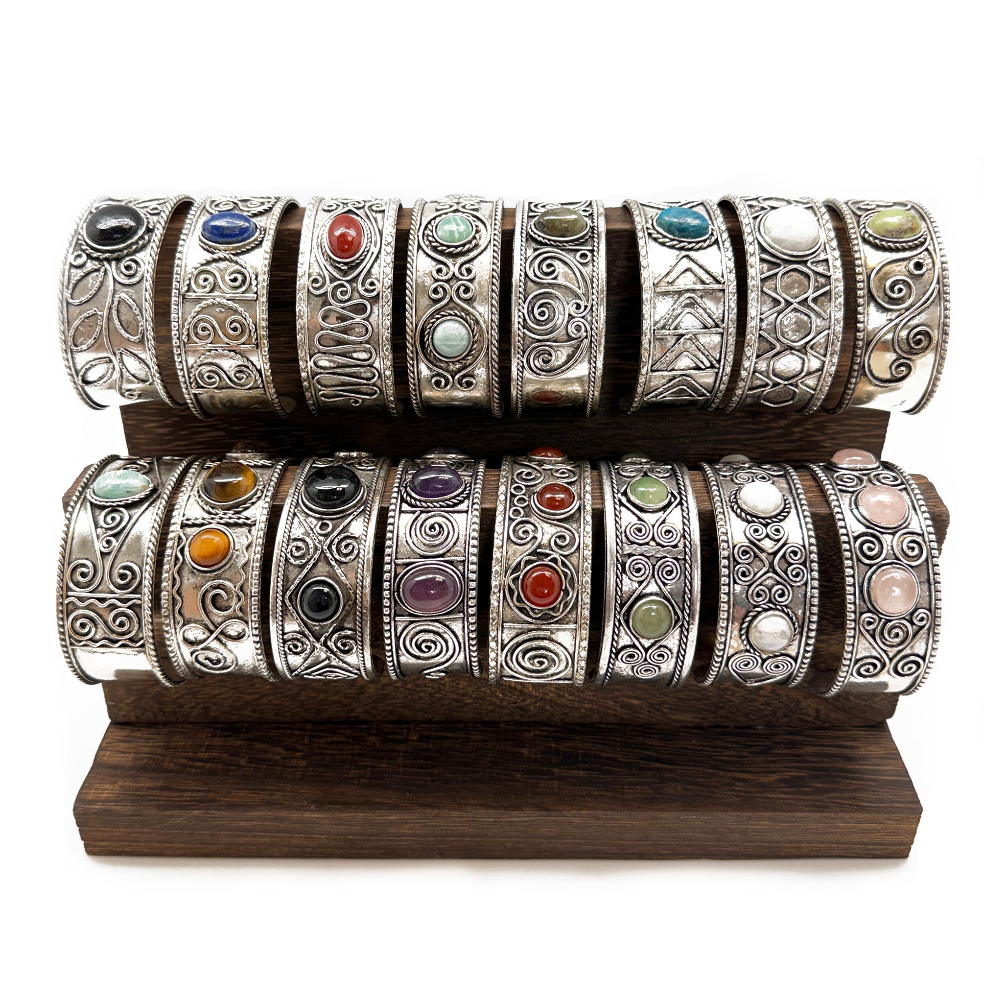 Kashi Antique silve Prepack - 16 Cuff Bracelets with Display