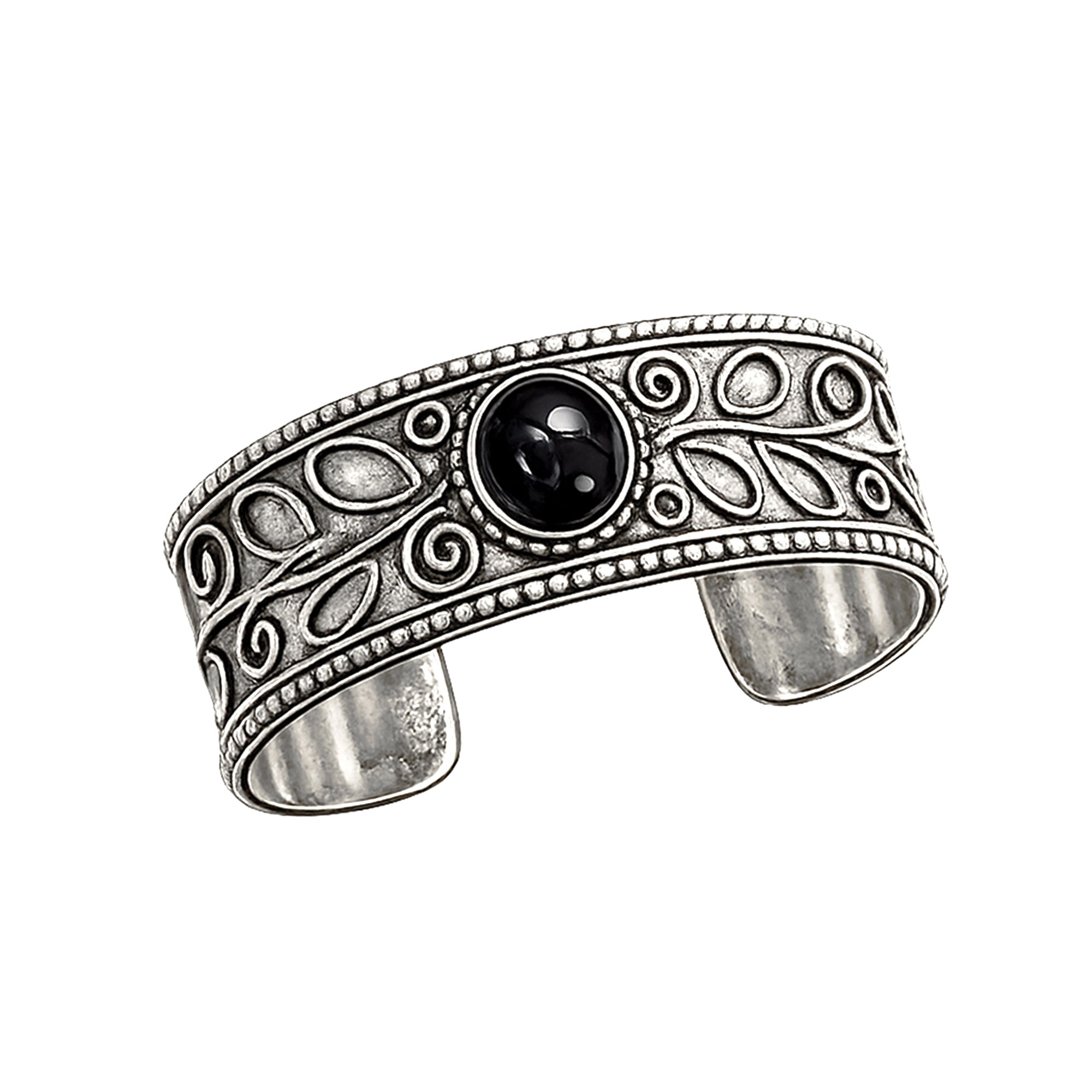 Handcrafted Kashi Antique Silver Cuff with Black Onyx