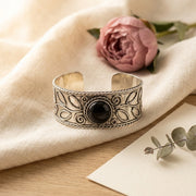 Handcrafted Kashi Antique Silver Cuff with Black Onyx