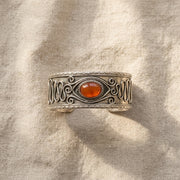 Handcrafted Kashi Antique Silver Cuff with Red Onyx