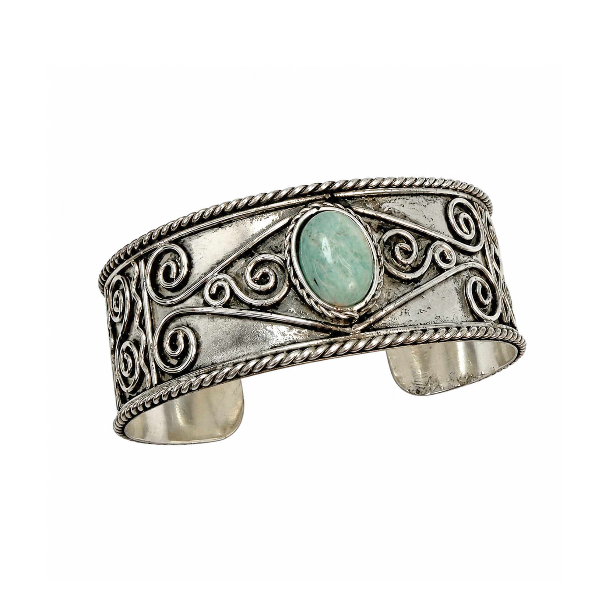 Handcrafted Kashi Antique Silver Cuff with Amazonite