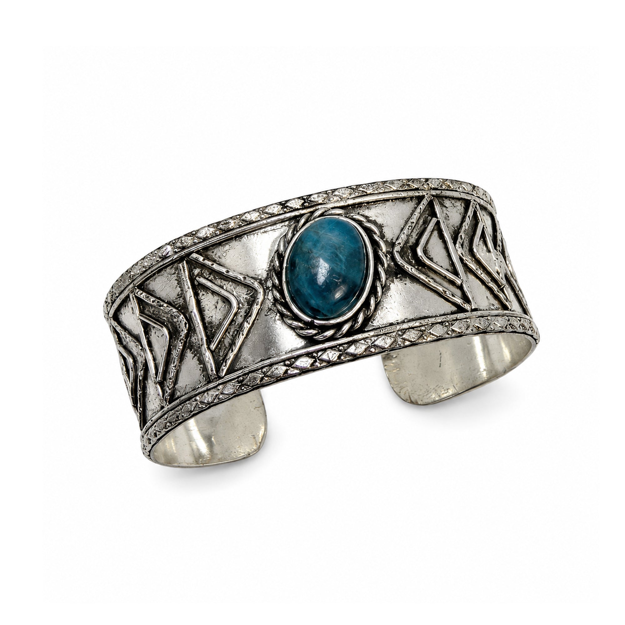 Handcrafted Kashi Antique Silver Cuff with Apatite