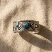 Handcrafted Kashi Antique Silver Cuff with Apatite