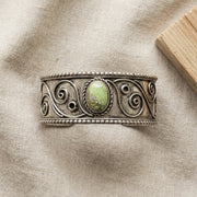 Handcrafted Kashi Antique Silver Cuff with Lemon Chrysoprase