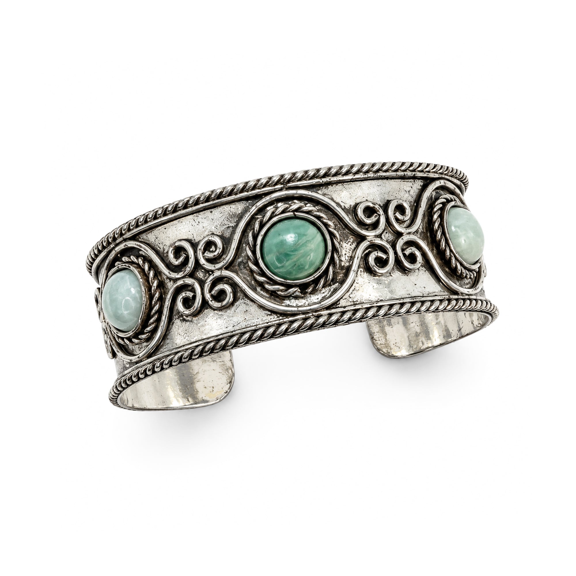 Handcrafted Kashi Antique SilverCuff with 3 Amazonite stones