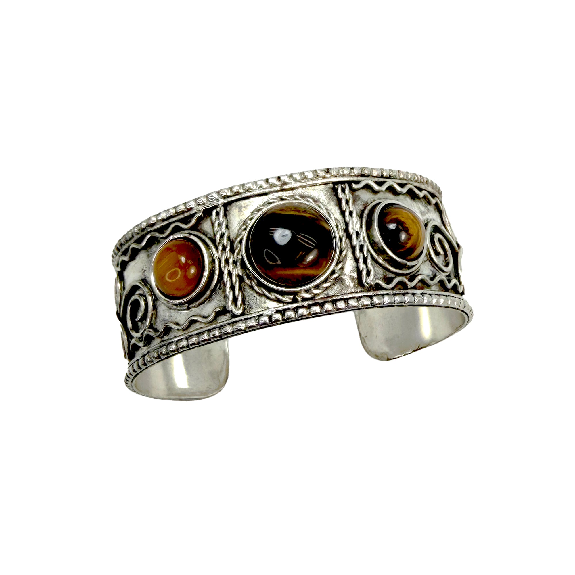 Handcrafted Kashi Antique SilverCuff with Tiger's Eye stones