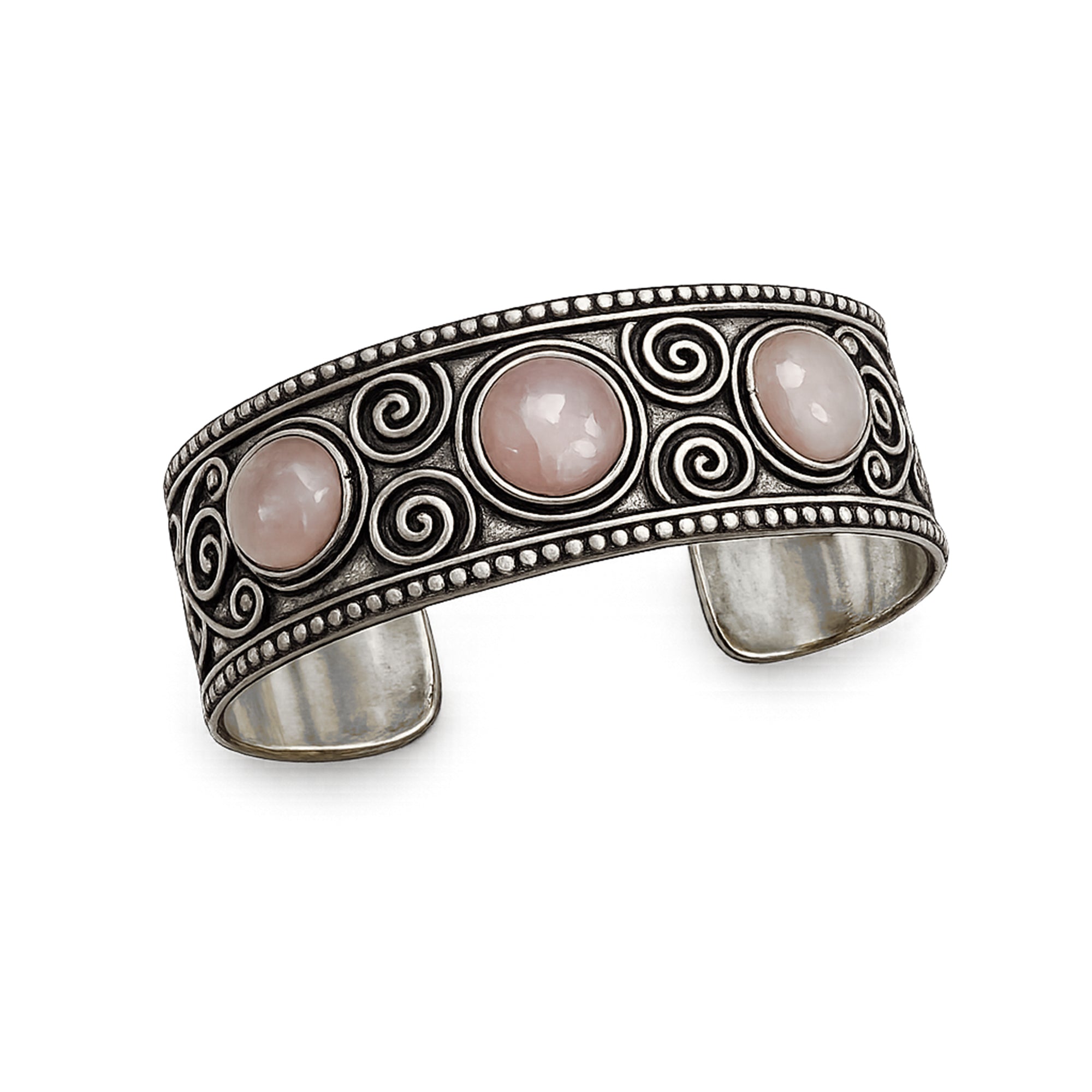 Handcrafted Kashi Antique SilverCuff with 3 Rose Quartz stones