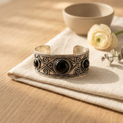 Handcrafted Kashi Antique SilverCuff with 3 Black Onyx stones