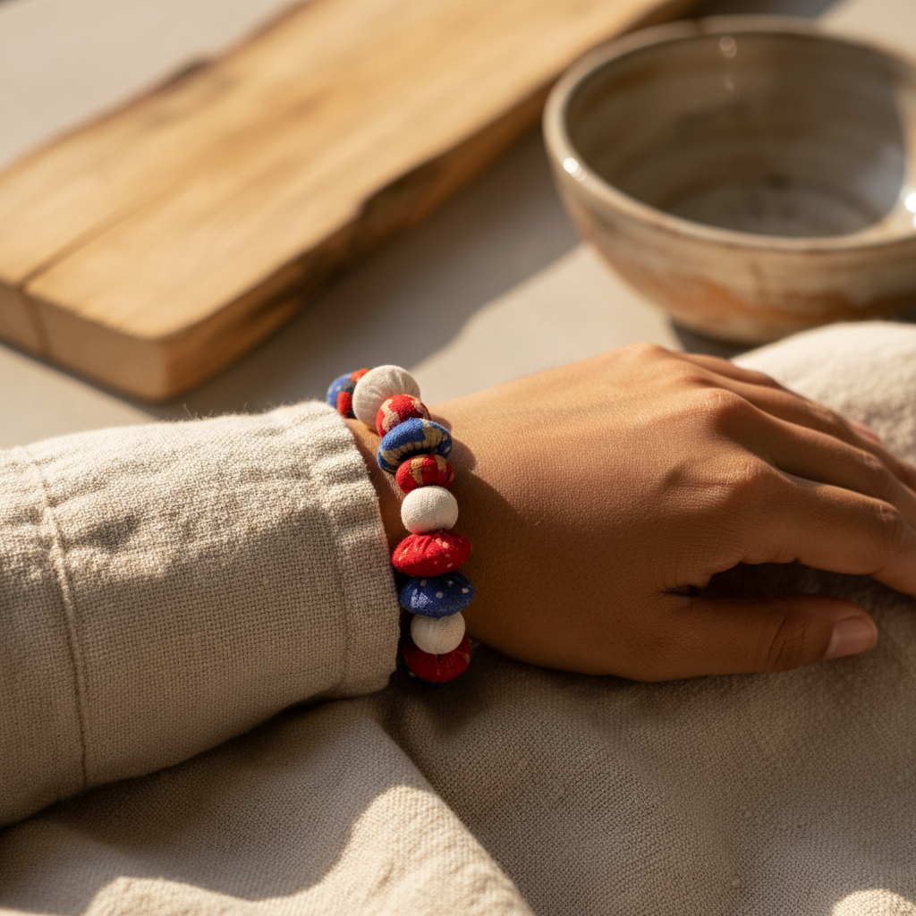 Aasha Bold Patriotic Stretch Kantha Handcrafted Bracelet